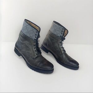 J.D Fisk Men's Quilted Leather Lace-Up Combat Boots  Fold-Down Wool Cuff  Sz 10